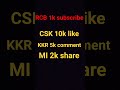 RCB 1k subscribe CSK 10k like KKR 5k comment MI 2k share #royalchallengerbangalore #bollywood