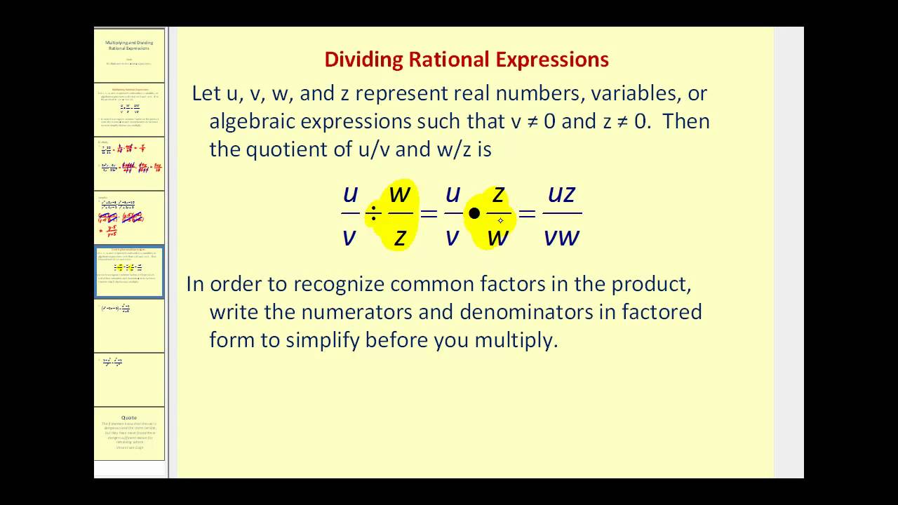 Multiplying And Dividing Rational Expressions YouTube