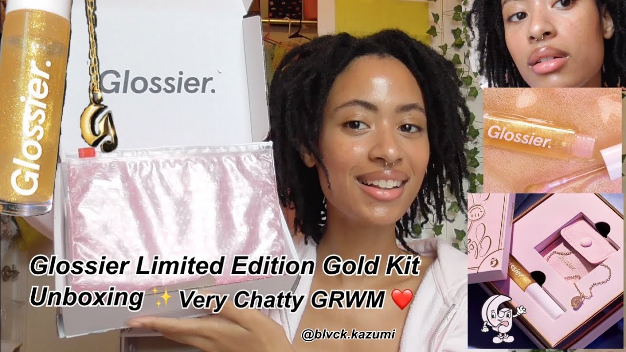 A VERY chatty GRWM + Glossier limited edition gold kit unboxing | Minimal editing | Blvck Kazumi