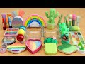 Mixing"Rainbow vs Cactus" Eyeshadow and Makeup,parts,glitter Into Slime!Satisfying Slime Video★ASMR★