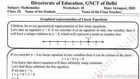 DOE Maths Worksheet 18 for Class-9 (ENGLISH) Graphical representation of Linear Equations Part-2