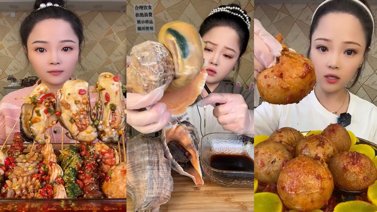 ASMR Mukbang |"BIG BITE" Chinese Girls Eating Pork Belly" Enjoying Delicious Treats, 음식 먹방 모음이 
