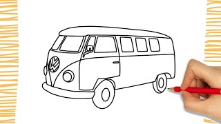 How to Draw a VW CAMPER VAN I CAR I Easy