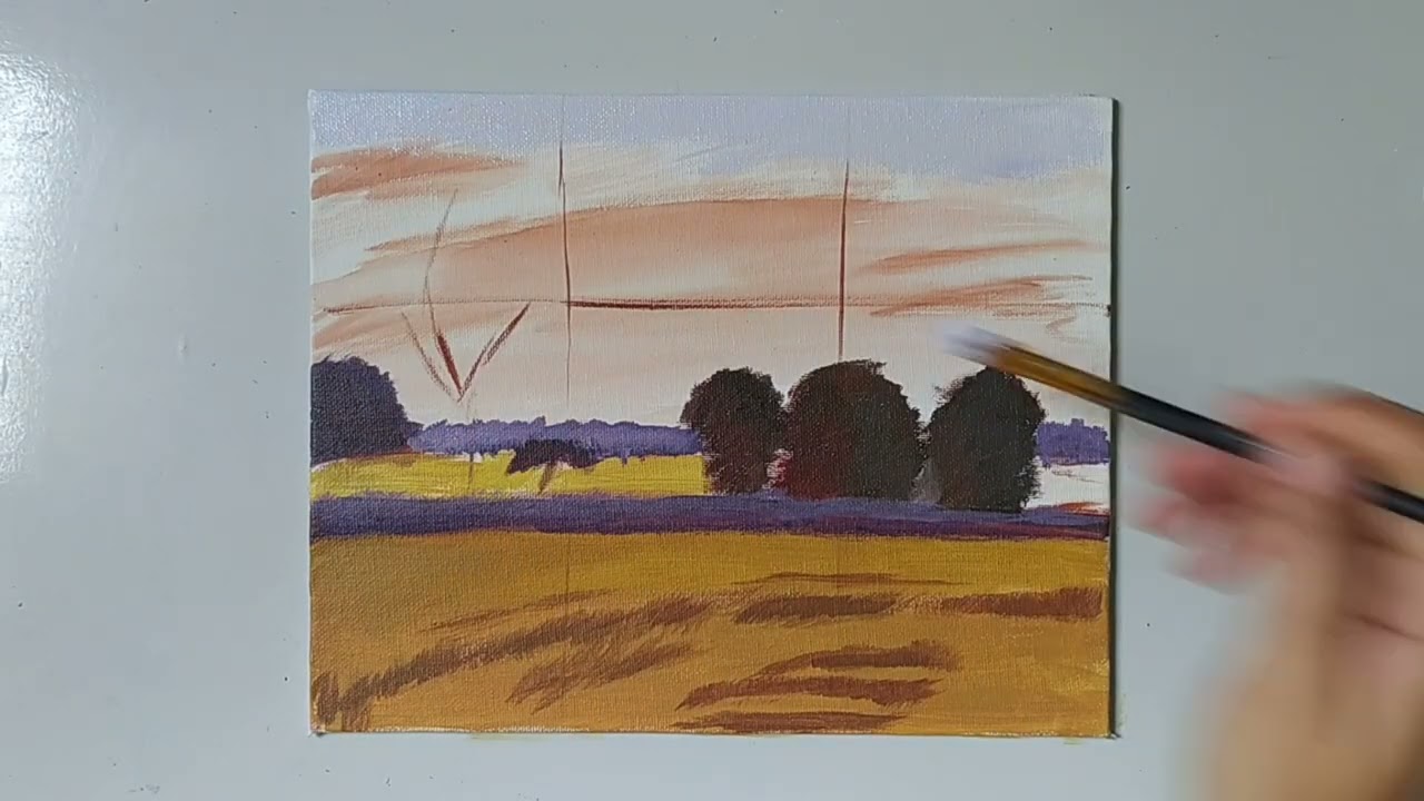 Easy sunset Landscape Painting for Beginners | Step by Step Acrylic Tutorial.