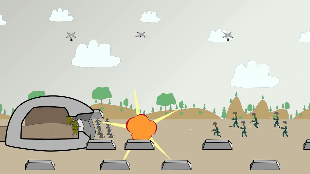 drones and bazooka soldiers defend bunkers against German MP40 submachine gun skinny soldiers