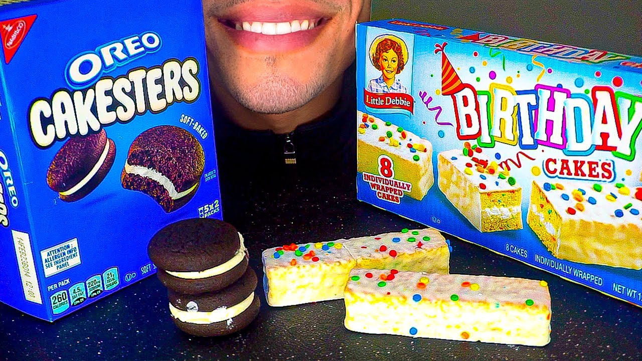 ASMR OREO CAKESTERS LITTLE DEBBIE BIRTHDAY CAKES COMMERCIAL REVIEW