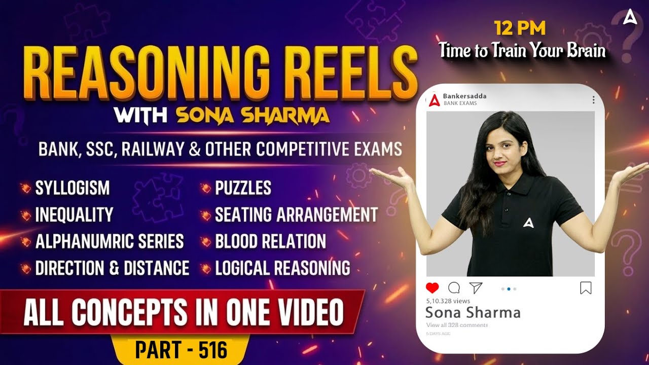 Bank Exams 2026 | Reasoning Classes #516 | Reasoning Reels with Sona ...