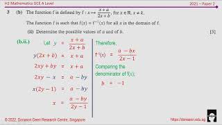 GCE A level 2021 H2 Maths Paper 2 Question 3 | Functions and relations screenshot 2