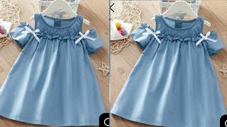 Yoke Baby Frock with Frill and Puff Sleeves Cutting and stitching | Baby Frock cutting