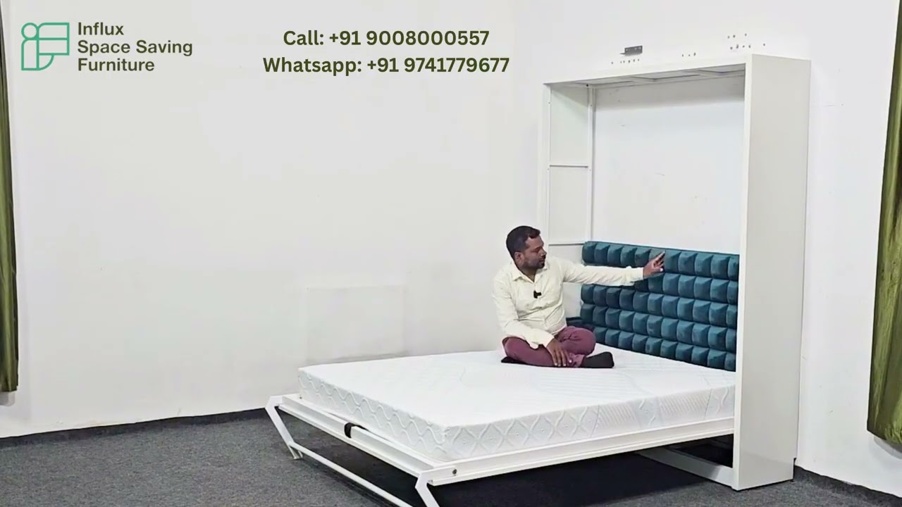 Wall Mounted Folding Bed with Table in Bangalore | Custom Murphy Bed for Small Homes | Tamil