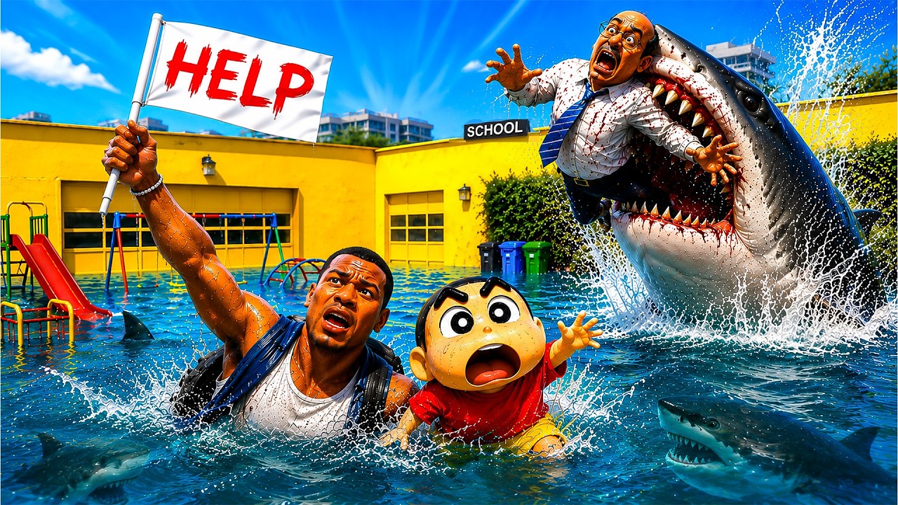 Franklin Shinchan Escapes a Big Tsunami Shark in His New School in GTA 5 ! | GTA 5 Telugu Gameplay