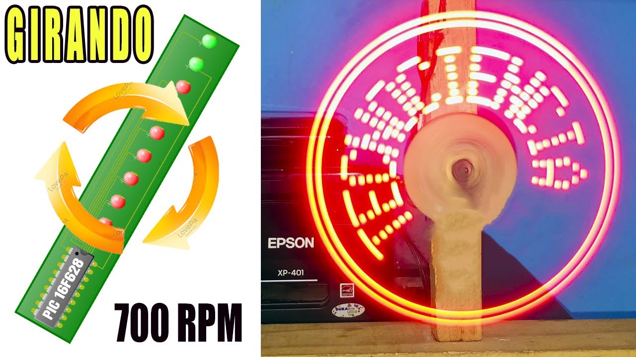 POV LETRERO GIRATORIO CON HELICE Y PIC16F628 FACIL DE HACER !