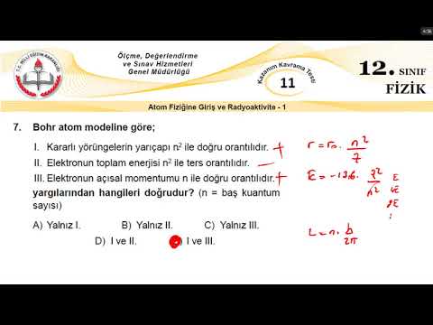 12.Sınıf MEB Okul Kursu Fizik K.K.Testi-11 (Atom Teorileri-1)