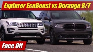 We put our recent test drives of the ford explorer platinum and dodge
durango r/t together face to see how high-performance three-row suv's
s...