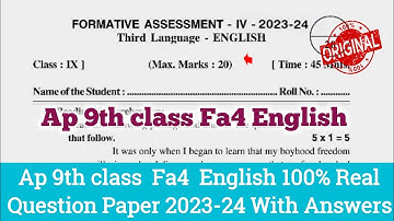 9th class Fa4 English 💯real question paper and answers 2024|Ap 9th English Fa4 question paper 2024
