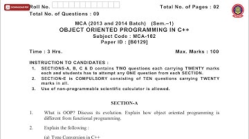 MCA 1ST SEM OBJECT ORIENTED PROGRAMMING IN CPP B DEC 2018 | PTU