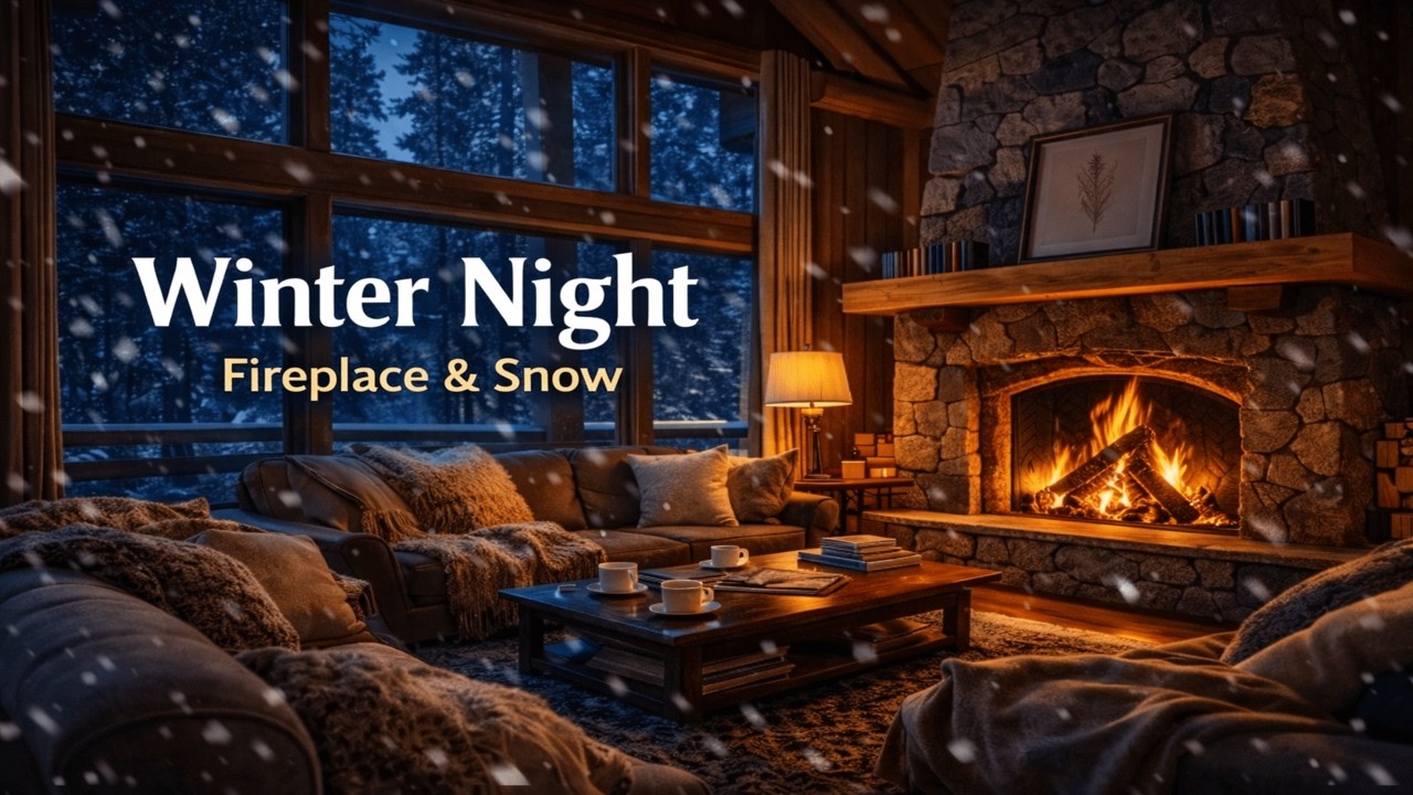 Winter Night Fireplace ❄️ Cozy Cabin Snow & Crackling Fire Sounds for Deep Sleep (3.30 Hour)