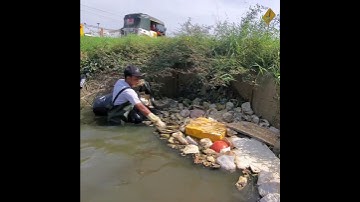 Satisfying Cleaning plastic Clogged Culvert Drain #shorts #uncloggingdrains