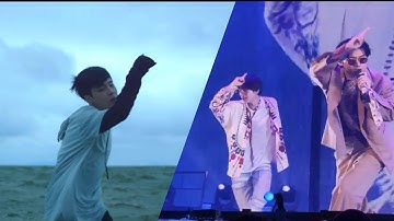 JIN AND TAEHYUNG(BTS V) IMITATING JIMIN FROM SAVE ME MV 😂 - PTD ON STAGE CONCERT IN LA (DAY 3)