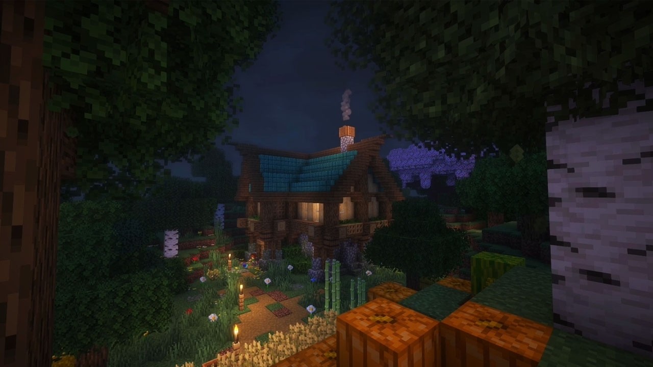 Minecraft Music with Rain | Sleep, Relax, Study | Wooded Cottage