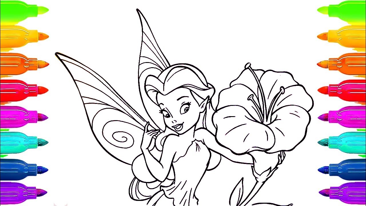 Coloring Book Flower Fairy With Colored Markers Paint Colouring Pages For Kids Youtube