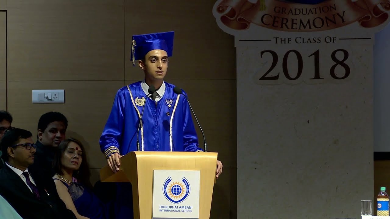Head Boy Prasidh Chabbria, DAIS addressing the audience at the graduation ceremony, class of 2018