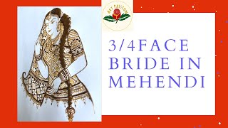 3/4 face bride with ghunghat in Mehendi design | How to draw bride with  art passion tools