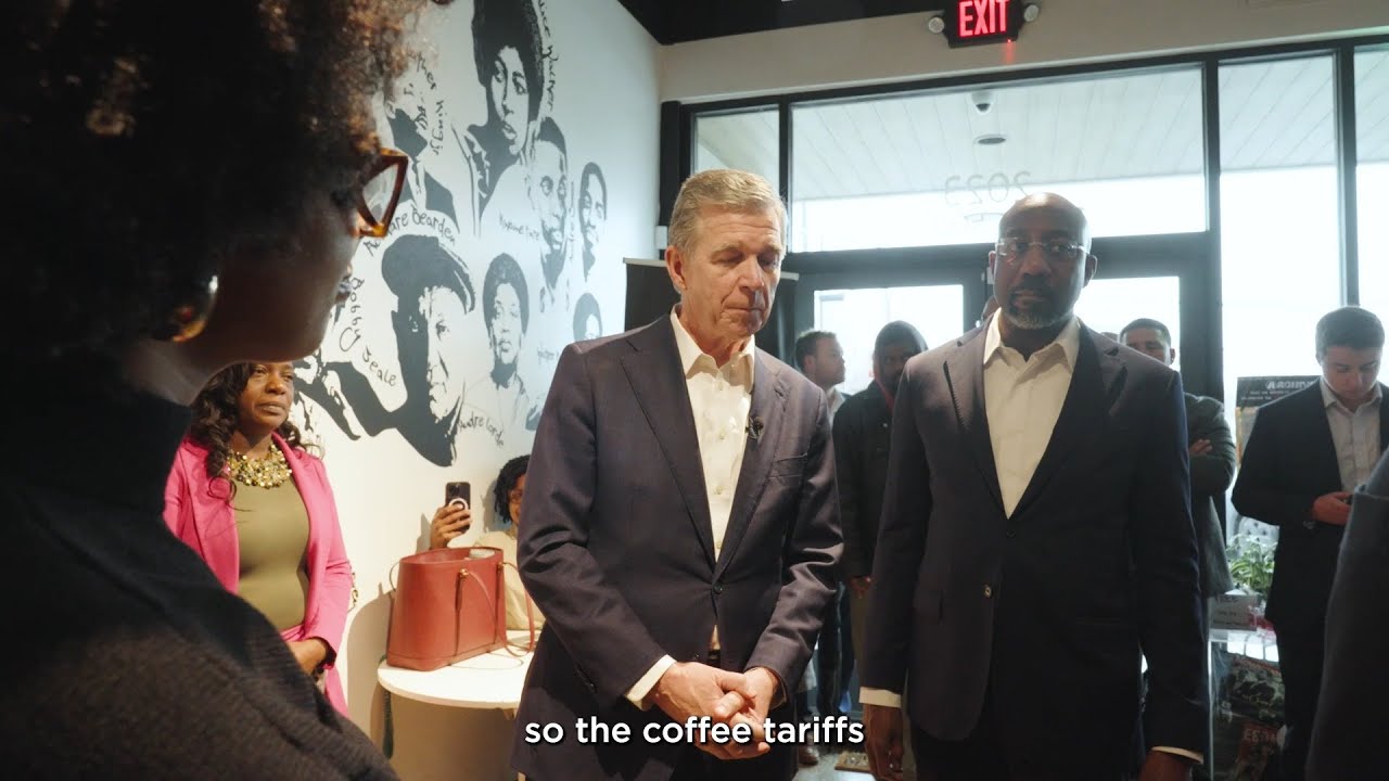 Sen. Raphael Warnock and Roy Cooper talk tariffs with small business owner