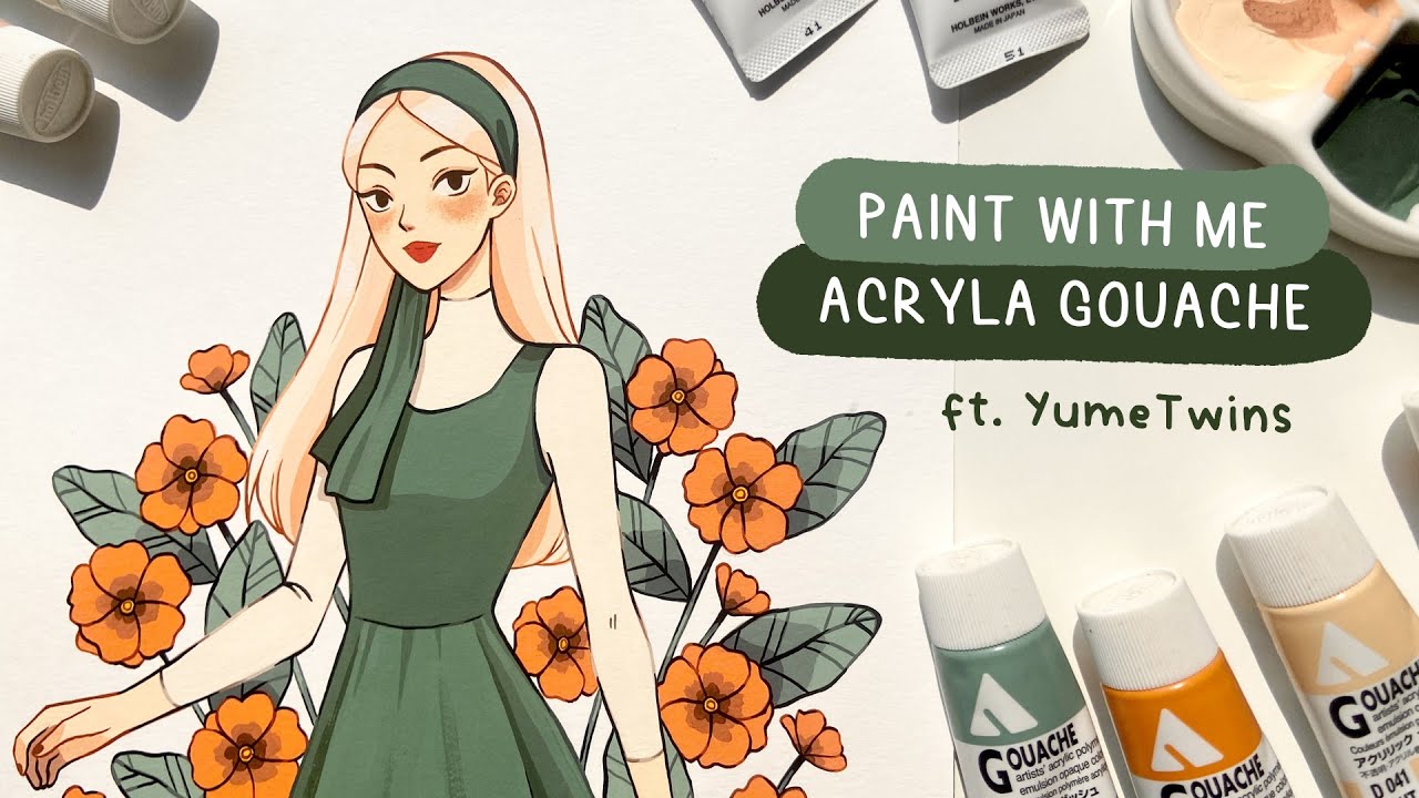 🪐 Holbein Acryla Gouache Illustration "Primula" Process 🪐 Paint with me ...