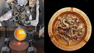 【黄铜：盘龙烟灰缸】Self made metal pan dragon ashtray