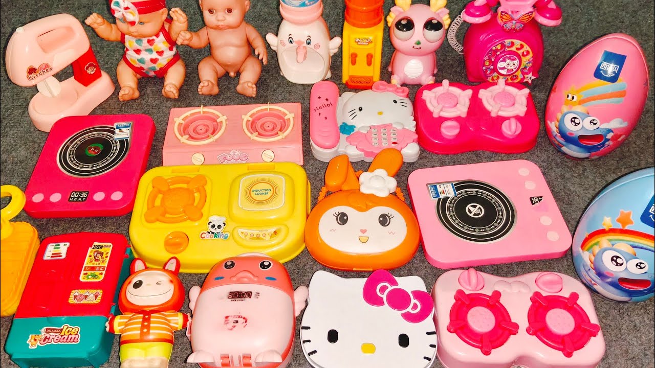 4:47 phút thỏa mãn đập hộp đồ chơi nguyên bộ bếp nấu ăn màu hồng hello kitty #5 