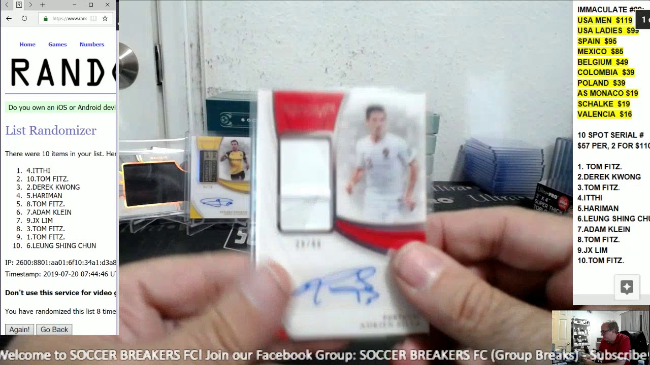 2018-19 PANINI IMMACULATE SOCCER 6 BOX PICK YOUR TEAM PYT HOBBY CASE BREAK #89 football score