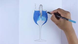 How to draw a girl inside a glass