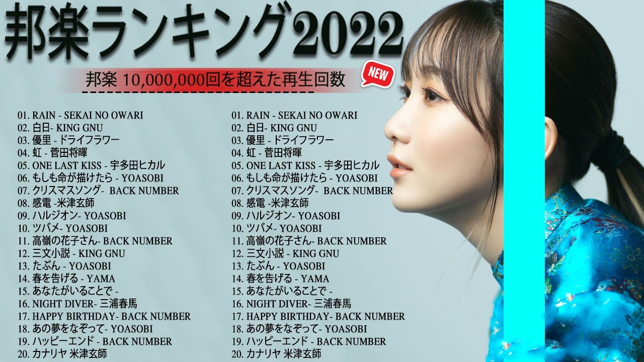 最新曲ランキング 邦楽 Jpop 22 Jpop 最新曲ランキング 22最新版 Official髭男dism 米津玄師 あいみょん Yoasobi 宇多田ヒカル King Youtube