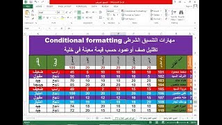 مهارات التنسيق الشرطى (تحديد أو تظليل الصف بالكامل بناء علي قيمة خلية)