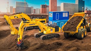 Unloading at RC Construction Site RC Trucks Excavators Dozer Dump Trucks Three Way Tipper Tractors