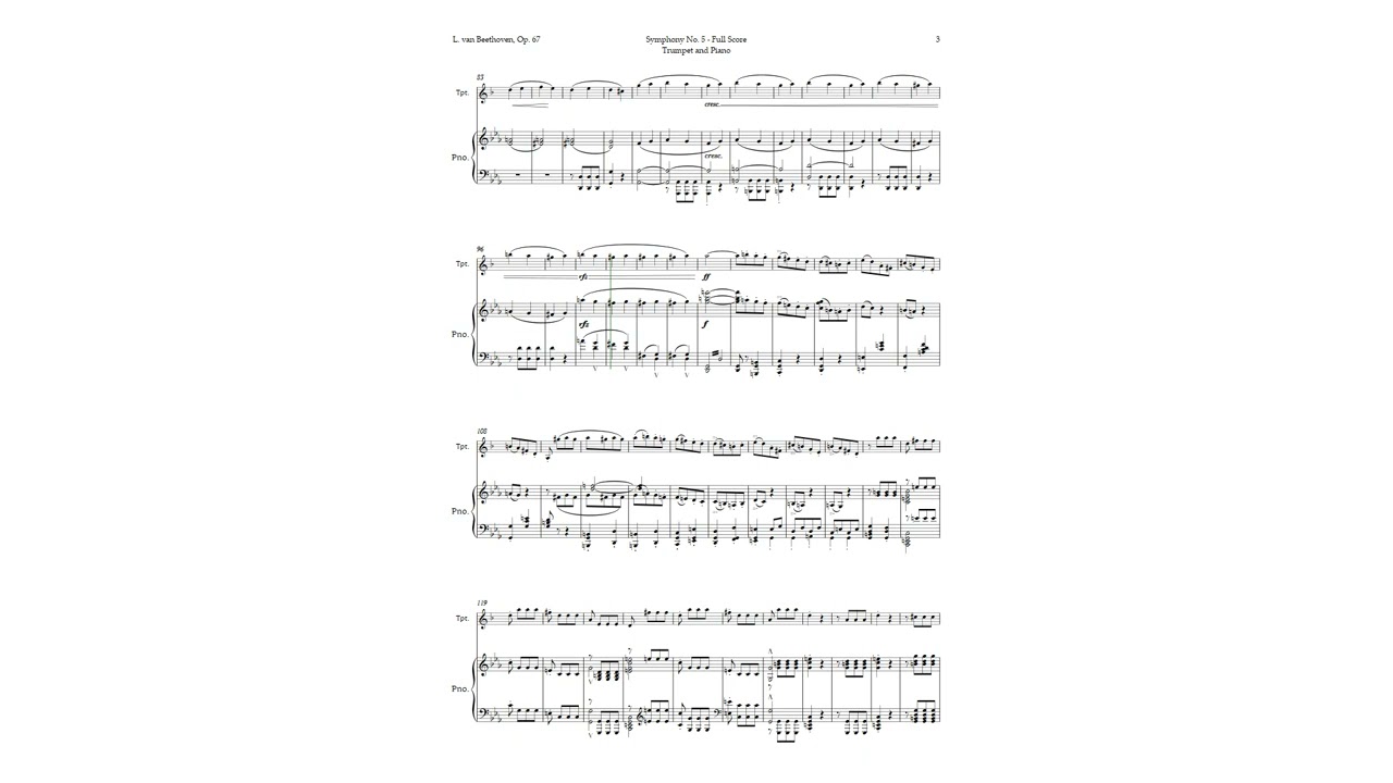 Symphony No. 5 by Beethoven for Trumpet and Piano | ARRANGEMENT