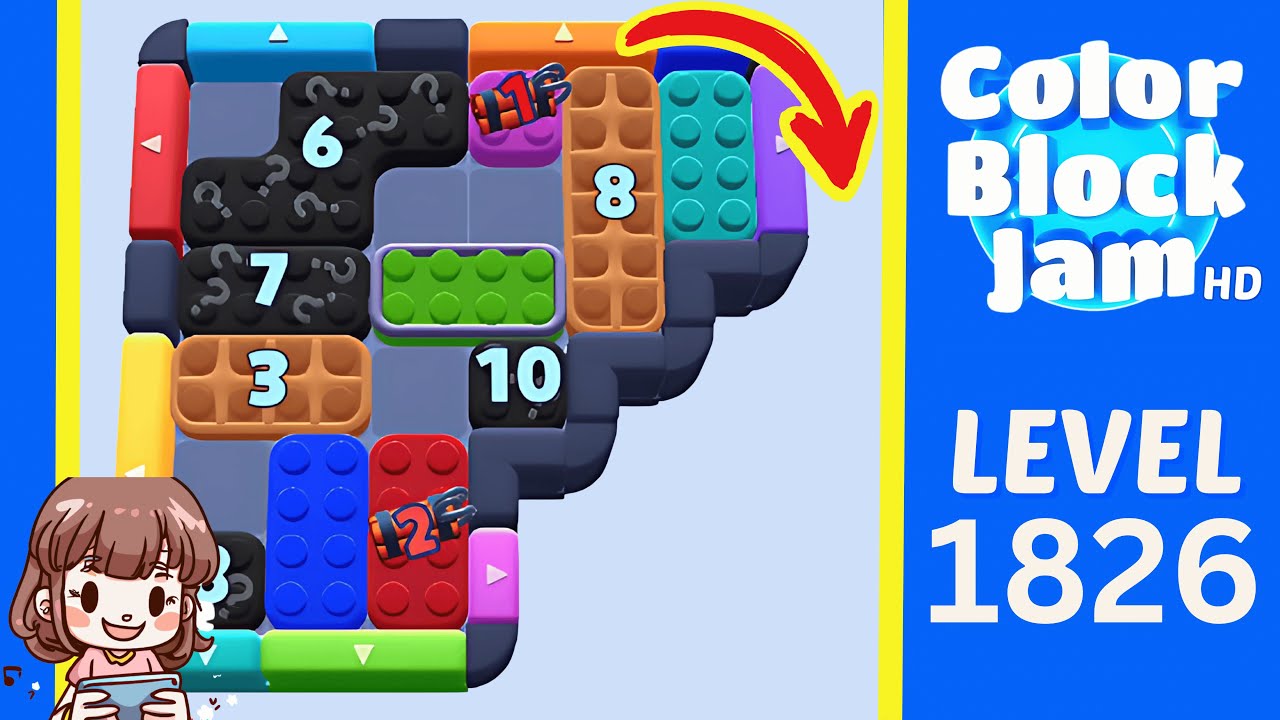 Color Block Jam Level 1826 visible Level 1826 board with 1:45 timer and 6/7/3/8/10/8 counters opening frame