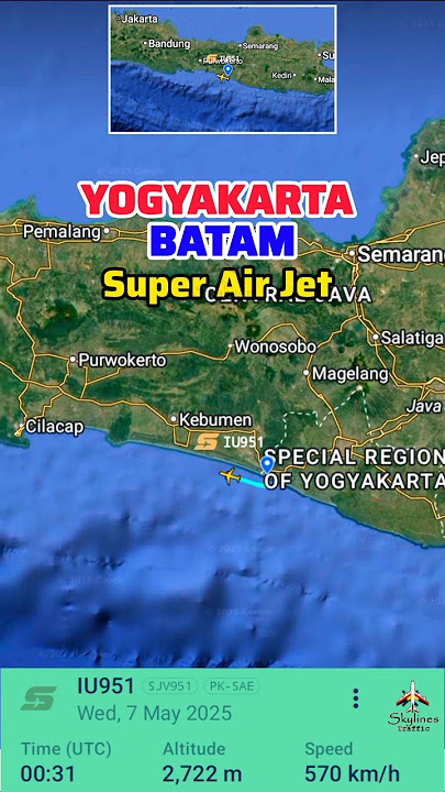 Yogyakarta to Batam Flight Route, 7-5-2025 #aviation #aircraft #shorts #travel #skylinestraffic