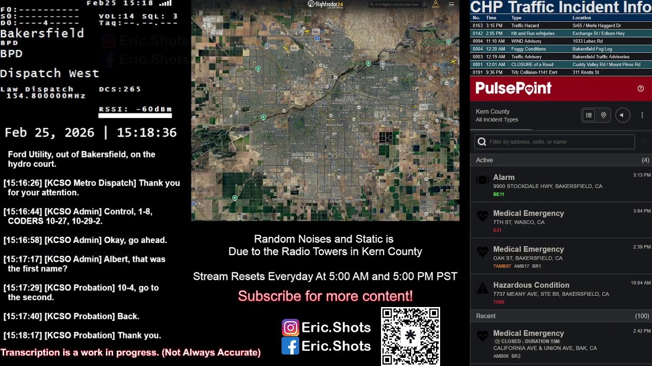 Live Police Scanner | Bakersfield | Day | 02/25/26