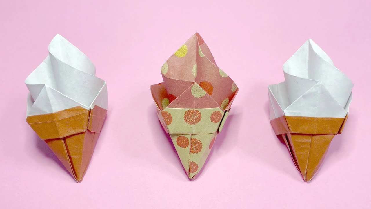 折り紙 一枚で簡単 立体的なソフトクリームの作り方 可愛いアイスの折り方 夏の飾り Youtube