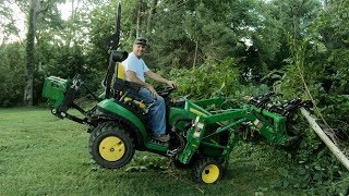 Rip and Tear!! Compact Deere 1025R Tractor Rips Out Fence and Tears Up Brush!!