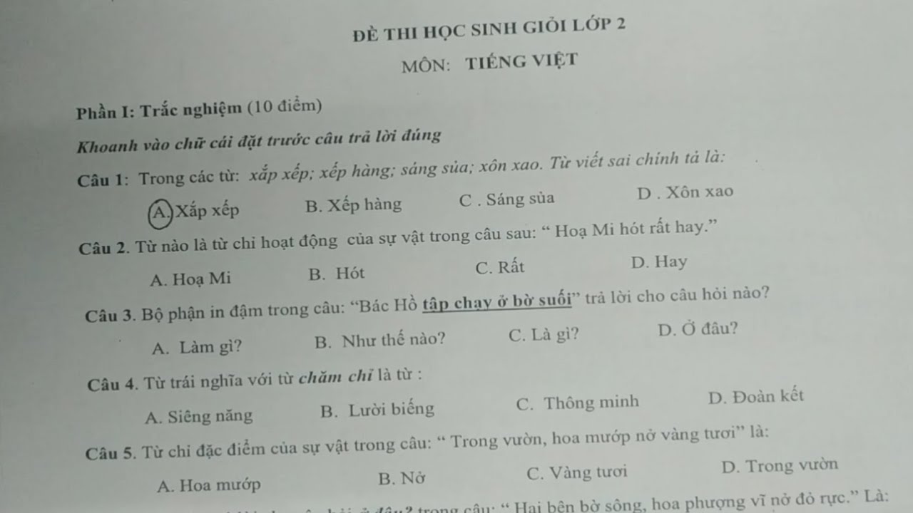 Đề thi học sinh giỏi lớp 2 môn tiếng việt | Hướng Dẫn Làm Đề Thi Học Sinh Giỏi Tiếng Việt Lớp 2