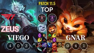 T1 Zeus Viego vs Gnar Top - KR Patch 11.5