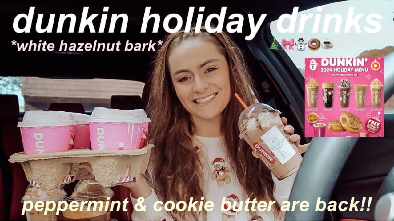 TRYING DUNKIN DONUTS NEW HOLIDAY DRINKS 2024 🎄 HOLIDAY COOKIE SIGNATURE LATTE & WHITE BARK COFFEE