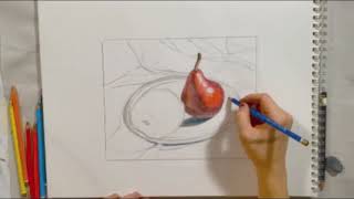 Split Complimentary Color Pencil Still Life: Pear and Apple