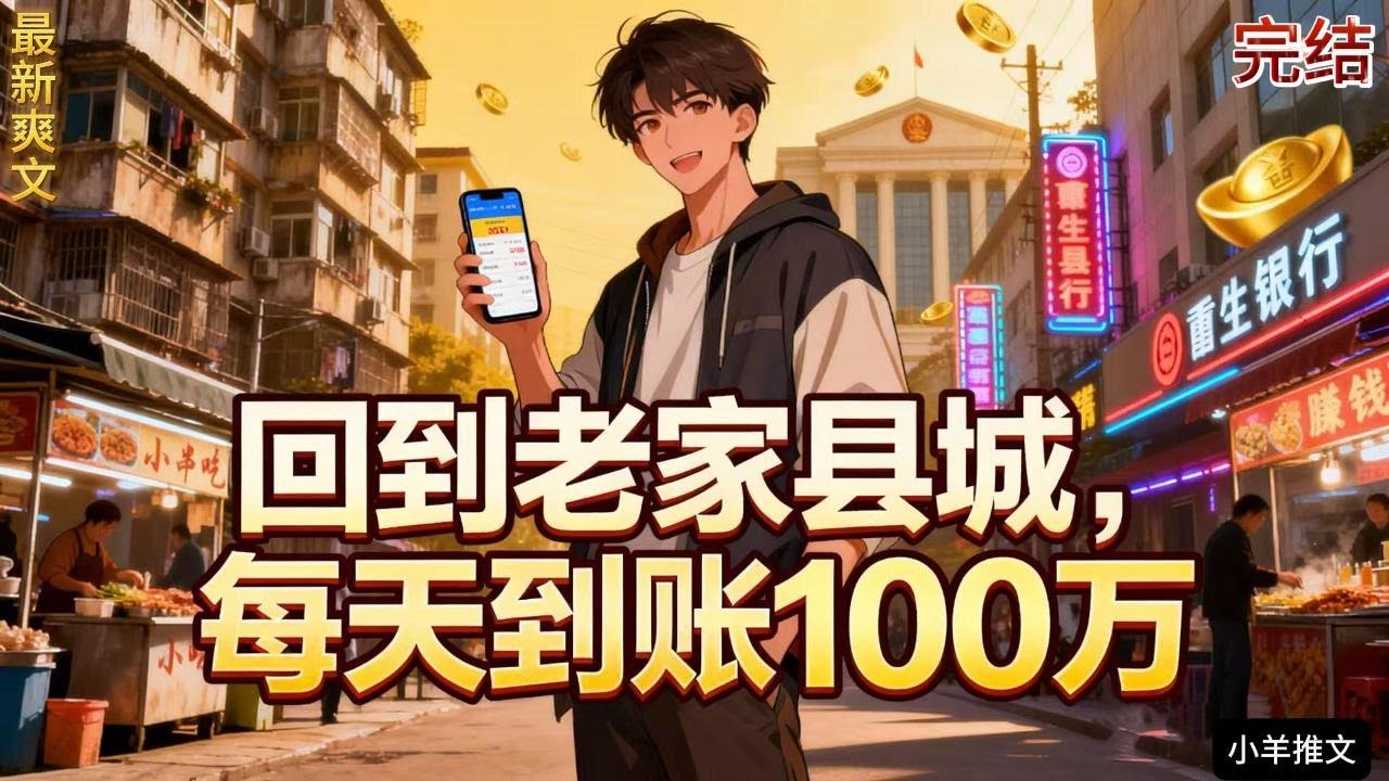 完结《回到老家县城，每天到账100万》陆然从魔都创业失败回老家，父母家人都不太待见，陆然准备进厂打工，离开家的第一天激活了系统，每天都会到账100w元现金……#小说  #推文  #重生 #爽文 #有聲