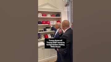 Thumbnail of Trump shows off “Trump 2028” merch to foreign leaders