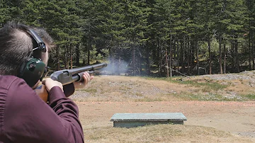 An attempt at trap shooting (12 ga shotgun on clays)