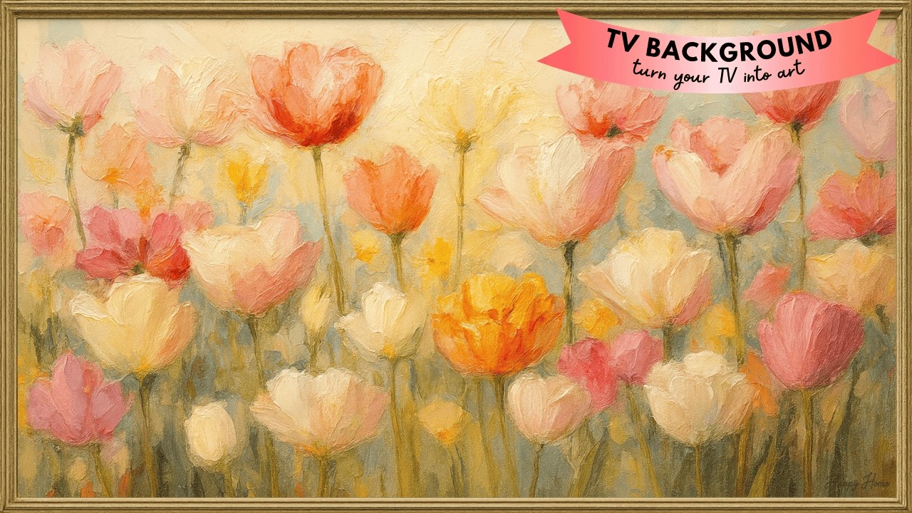 Spring Tulip Field Painting • Soft Girly Floral Aesthetic TV Wallpaper • 4K Frame TV Art No Sound
